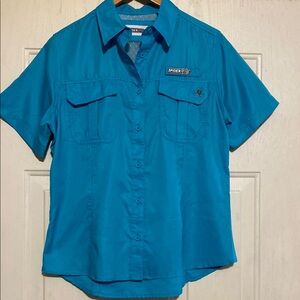 Blue Short Sleeve Button‎ Down Shirt
